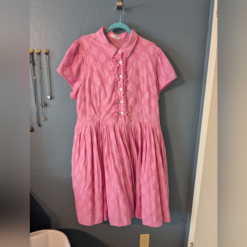 Beautiful Pink Eshakti Cotton Dress-Plus